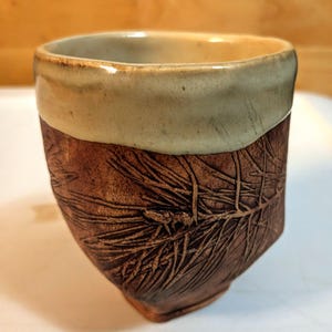 Hand-Built Pine Needle Impression Ceramic Mug by Denise Dubois Studio Pottery (Indiana Stoneware)