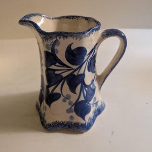 Vintage Clinchfield Artware Hand painted Ceramic Creamer Pitcher Blue Leaves Erwin TN Southern Pottery