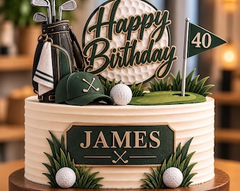 Personalized Golf Birthday Cake Topper, Custom Name & Age, Golfer Party Decor