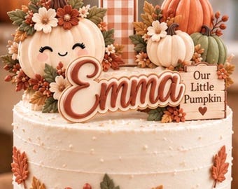 Personalized Our Little Pumpkin 1st Birthday Cake Topper, Fall Floral Decorations