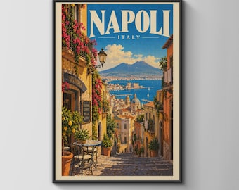 Naples Italy Vintage Travel Poster, Napoli Wall Art, Italian City Print, Mediterranean Decor