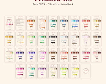 Può includere: Un set di 33 schede di campioni per pennarelli precompilate intitolate The Marker Almanac per Arrtx OROS. Ogni scheda presenta nomi di colori, caselle per i campioni e guide alla miscelazione. Include un design condiviso sul retro.