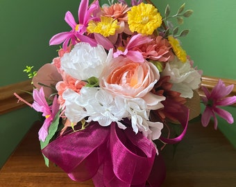 Bright and Cheery Pink and Purple Floral arrangement, centerpiece, home decor, gift