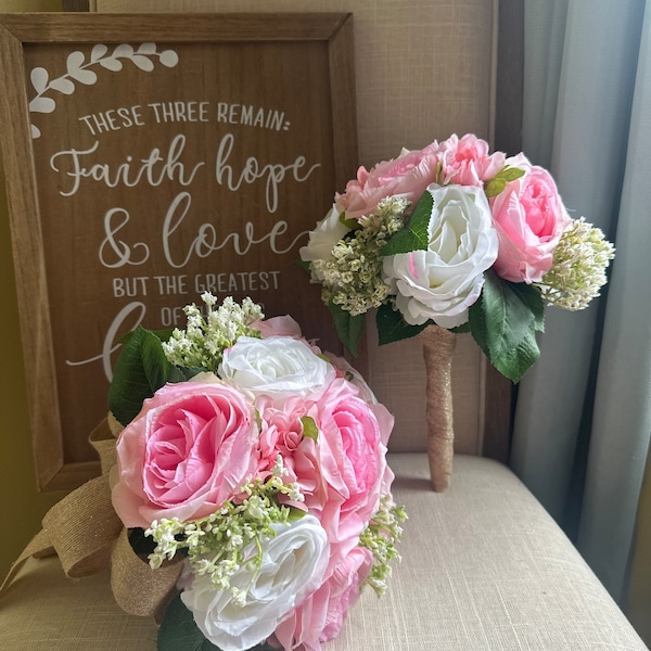 Pink and White Rose Bouquets - Bridal and Bridesmaid bouquets - Each sold separately