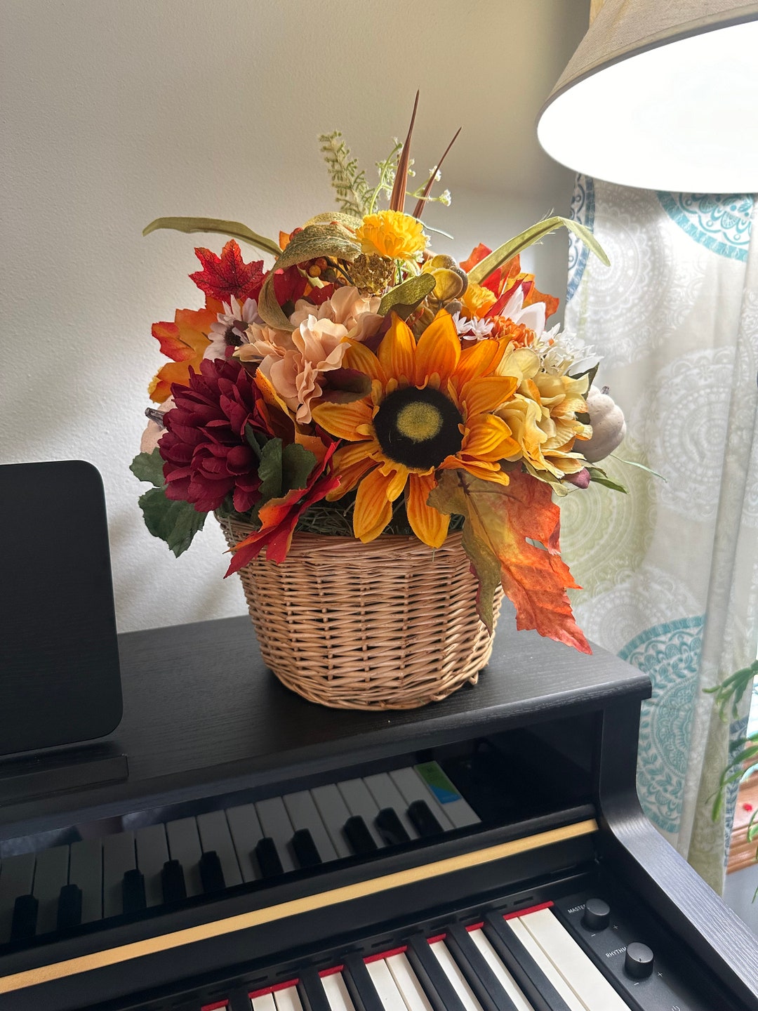 Autumn Sunflower Artificial Basket Arrangement With Pumpkin Etsy