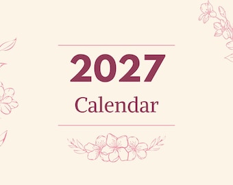 Agenda rosa con diseño floral 2027 / Calendario mensual, semanal y anual (descarga digital)