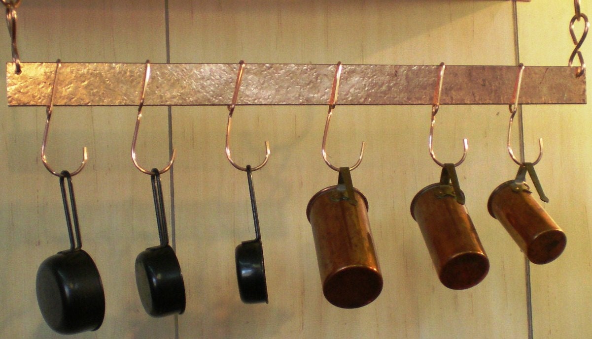 24 Inch Hammered Bar Pot Rack with solid copper chain and 6 Etsy