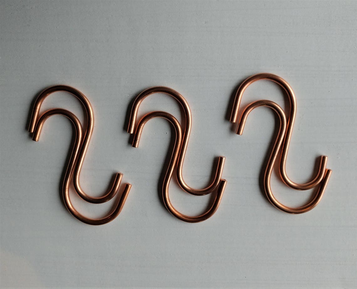 Set of 6 SOLID COPPER S Hooks Free Shipping to U S Etsy