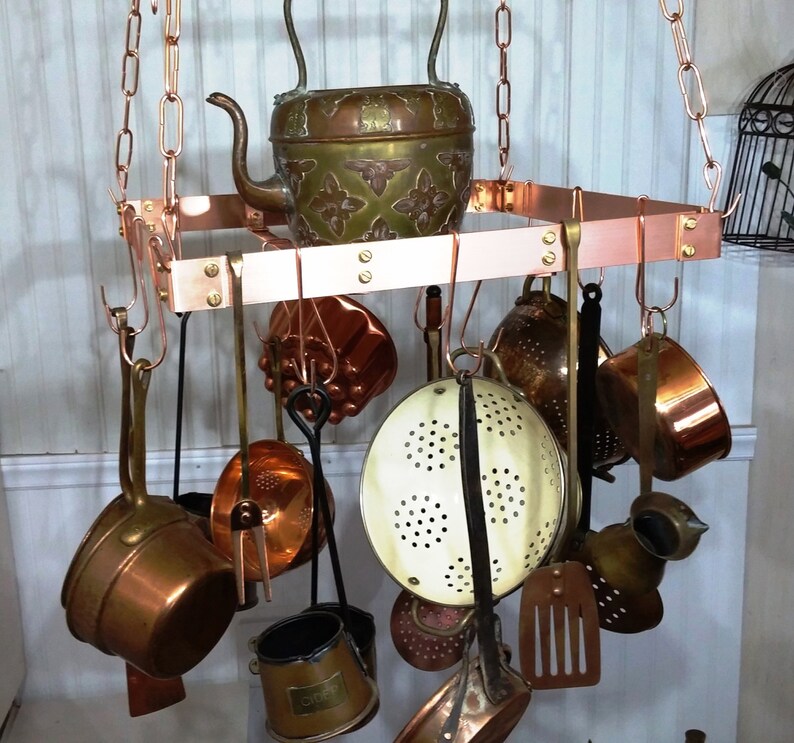 18 Inch SQUARE Hanging Solid Copper Pot Rack with 16 hooks and Etsy