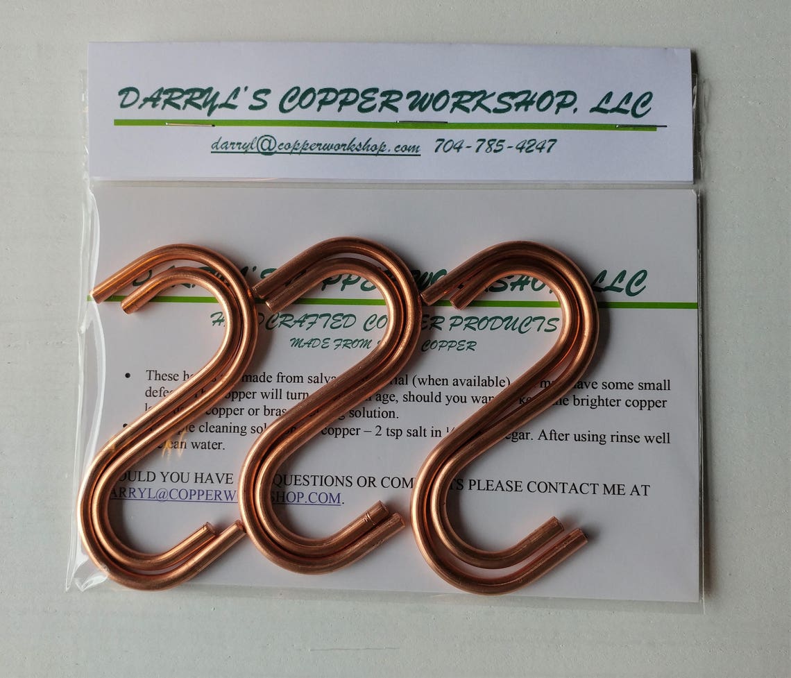 Set of 6 SOLID COPPER S Hooks Free Shipping to U S Etsy