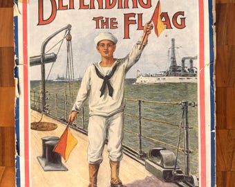 Livre ancien de 1918 sur la défense du drapeau pendant la Première Guerre mondiale