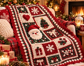 Santa's Christmas Wonderland Crochet Blanket Pattern | Modular Granny Square Throw (Digital Download)