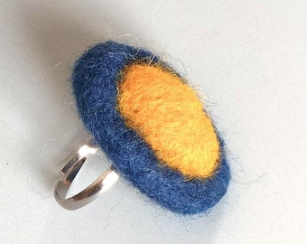 Boho Ring Filzring Kanariengelb/Marineblau
