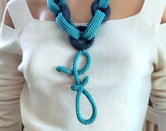 Monogram crochet personalised gray green crochet  chain statement necklace fashion  crochet monogram necklace wire crochet letter necklace
