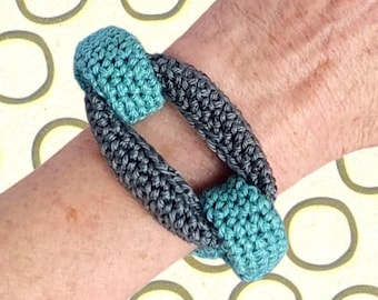 Gray Green Braided Crochet Cuff Bracelet - Chunky Statement Jewelry