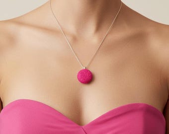 Hot Pink Cabochon Halskette Nadel Gefilzte Anhänger Handgemachte Faser Schmuck Edelstahl Kette Boho