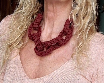 Burgundy Chunky Crochet Chain Necklace - Handmade Braided Statement Jewelry