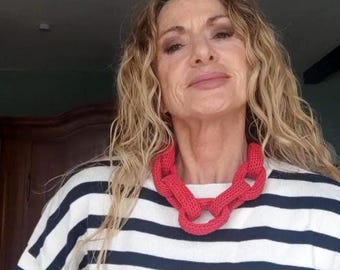 Chunky Crochet Chain Necklace: Red Cotton Braided Statement Jewelry