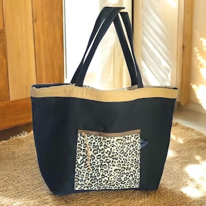 Leopard Burlap Tote Bag: Reversible Patchwork Shoulder Bag