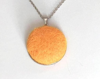Canary Yellow Needle Felted Cabochon Necklace - Handmade Merino Wool Pendant Boho Jewelry