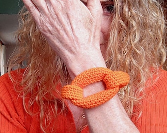 Chunky Orange Crochet Bracelet - All-Season Statement Jewelry