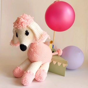 Crochet  poodle dog, pink plushie animal dog , pink poodle toy, nursery room decore, baby girl shower gift