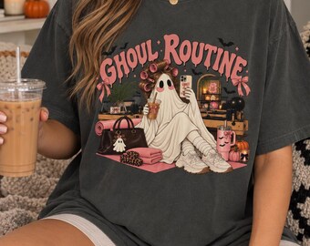 Pilates Ghost Halloween T-Shirt, Ghoul Routine Girly Graphic Tee