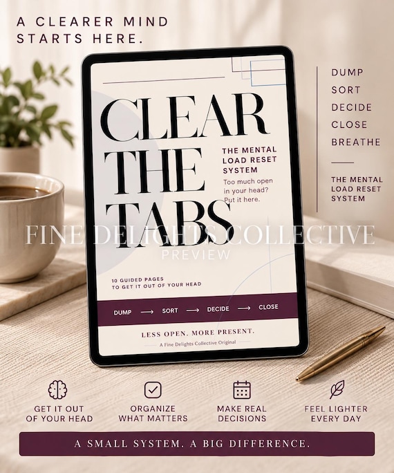 Mental Load Reset Workbook | Clear the Tabs Brain Dump, Life Admin & Productivity Worksheets | Printable PDF