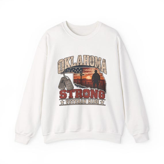 Oklahoma Strong Veteran Made Sweatshirt | American Flag, Soldier Silhouette