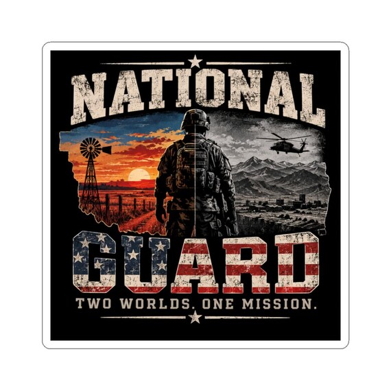 National Guard Two Worlds One Mission sticker | Military decal, patriotic soldier design