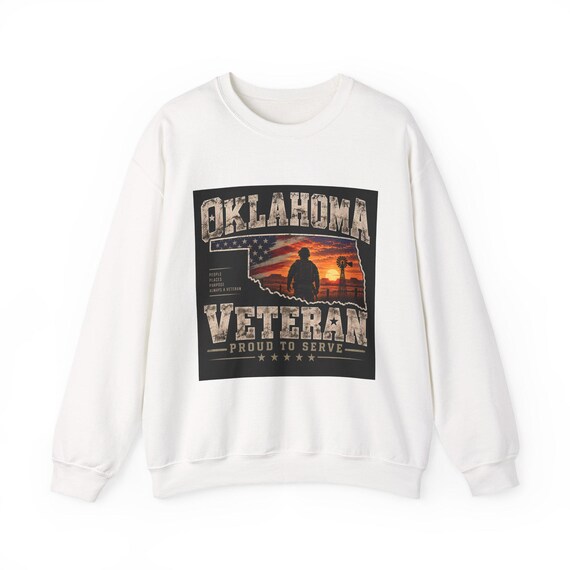 Oklahoma Veteran graphic Sweatshirt | Proud to Serve, American Flag Silhouette