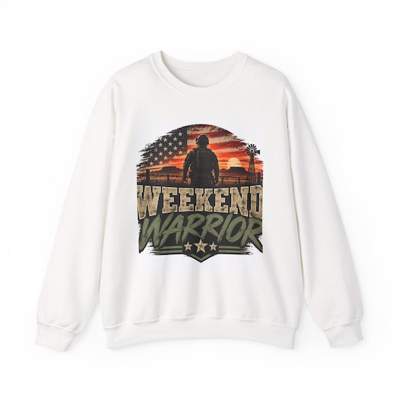 Weekend Warrior Sweatshirt | American Flag Silhouette, Sunset Military Style