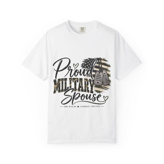 Proud Military Spouse T-shirt | Dog Tags American Flag