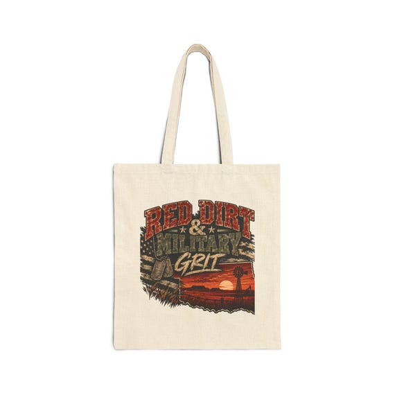 Red Dirt & Military Grit Tote Bag | Rustic Sunset Canvas Tote