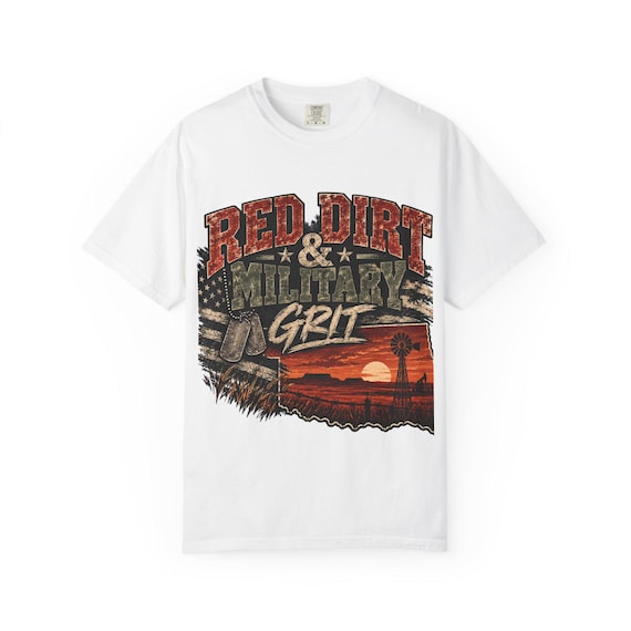 Red Dirt & Military Grit T-shirt | Western Sunset Graphic