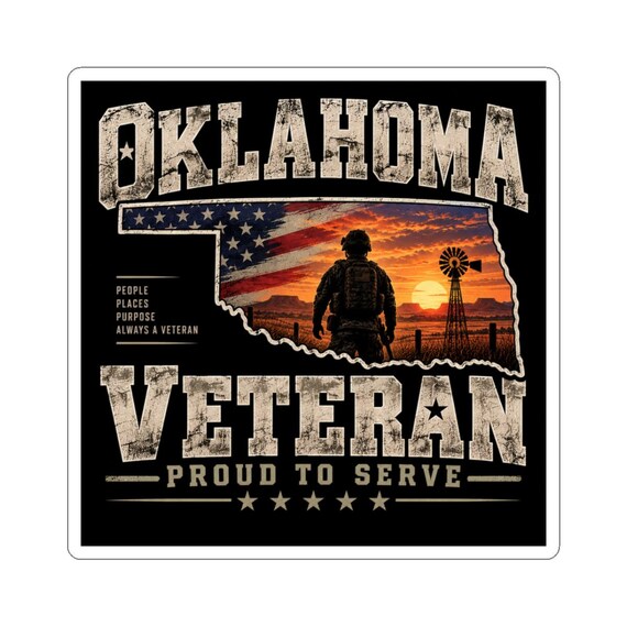 Oklahoma Veteran sticker | Proud to Serve, American flag silhouette