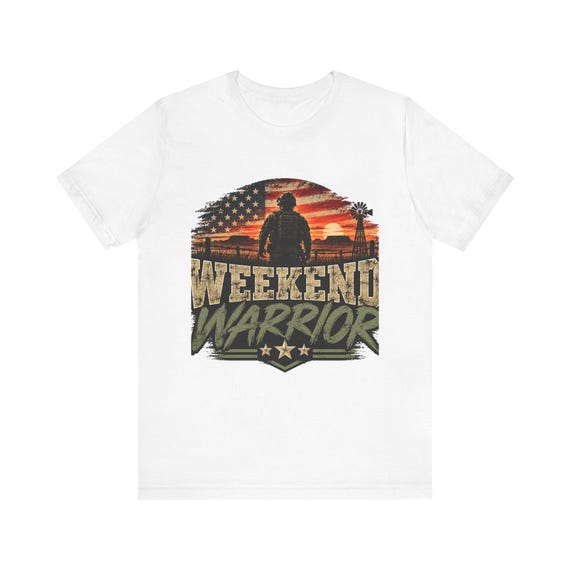 Weekend Warrior Tee | American Flag Sunset, Silhouette Soldier