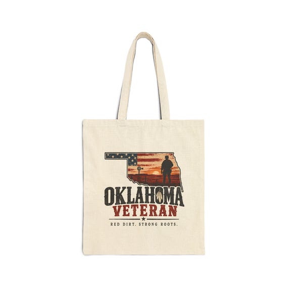 Oklahoma Veteran Tote Bag | State Silhouette American Flag, Soldier Silhouette