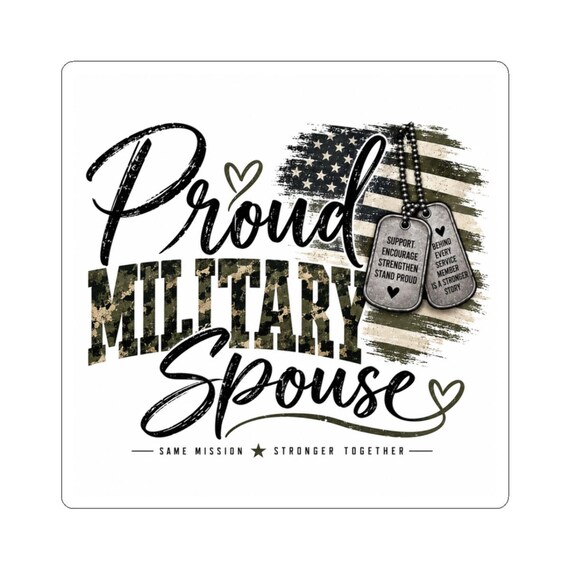 Proud Military Spouse Kiss-Cut Sticker | American Flag Dog Tags