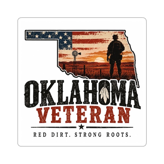 Oklahoma Veteran Sticker | State Silhouette Flag, Soldier Sunset