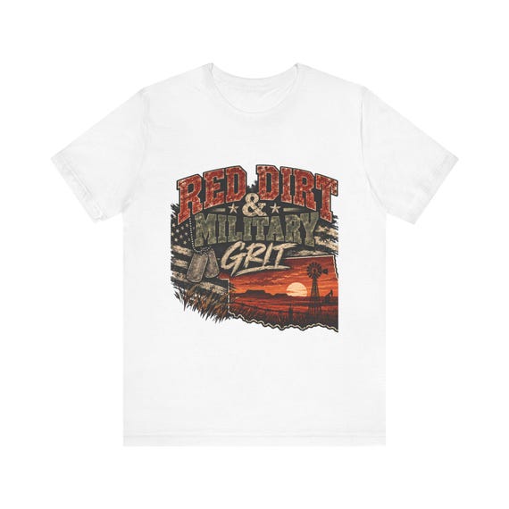 Red Dirt & Military Grit Tee | Rustic Sunset Flag Graphic