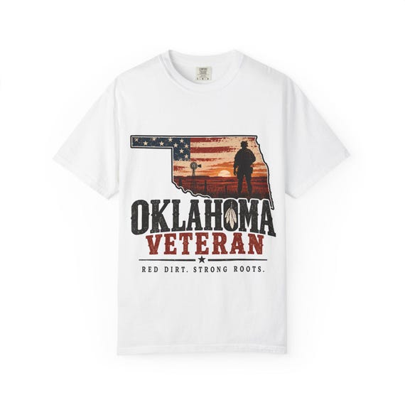 Oklahoma Veteran T-Shirt | State Silhouette American Flag, Soldier