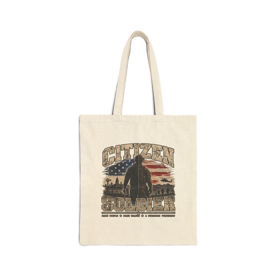 Citizen Soldier Tote Bag | American Flag Military Silhouette