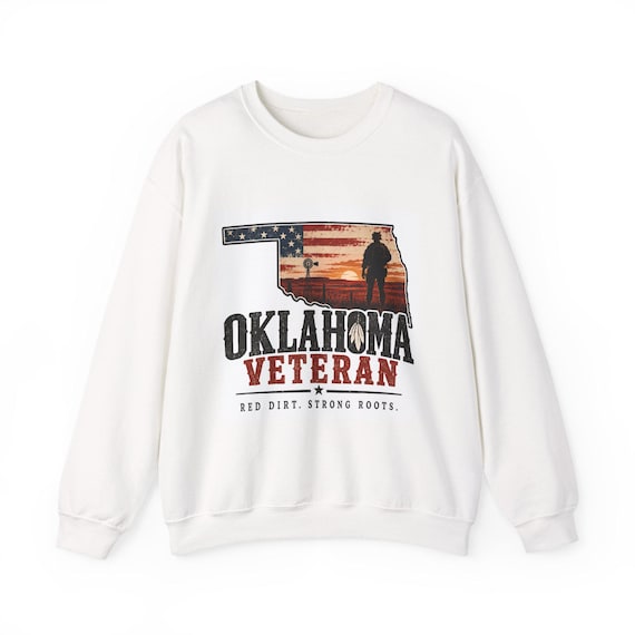 Oklahoma Veteran sweatshirt | State Flag Silhouette, Sunset Soldier Design