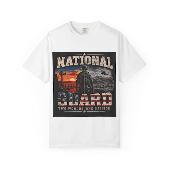 National Guard Military Helmet Soldier T-shirt | Two Worlds One Mission