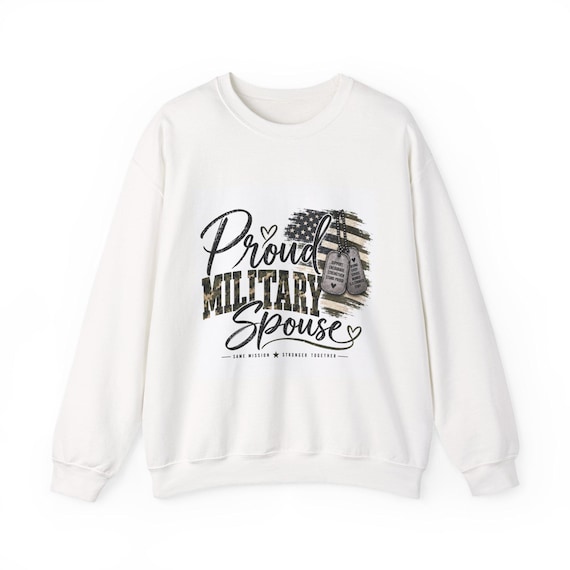 Proud Military Spouse Crewneck Sweatshirt | Dog Tags & Flag Design