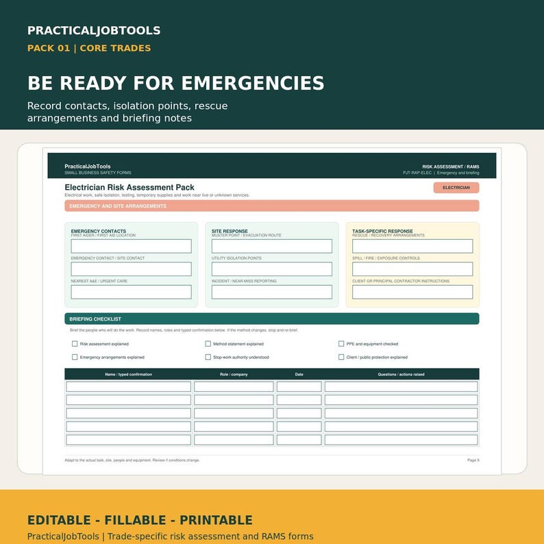 Risk Assessment Pack 1 | 12 Editable PDF Binders for Contractors ...