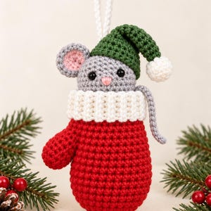 Sleepy Mitten Mouse Crochet Pattern, Christmas Amigurumi Ornament (PDF)