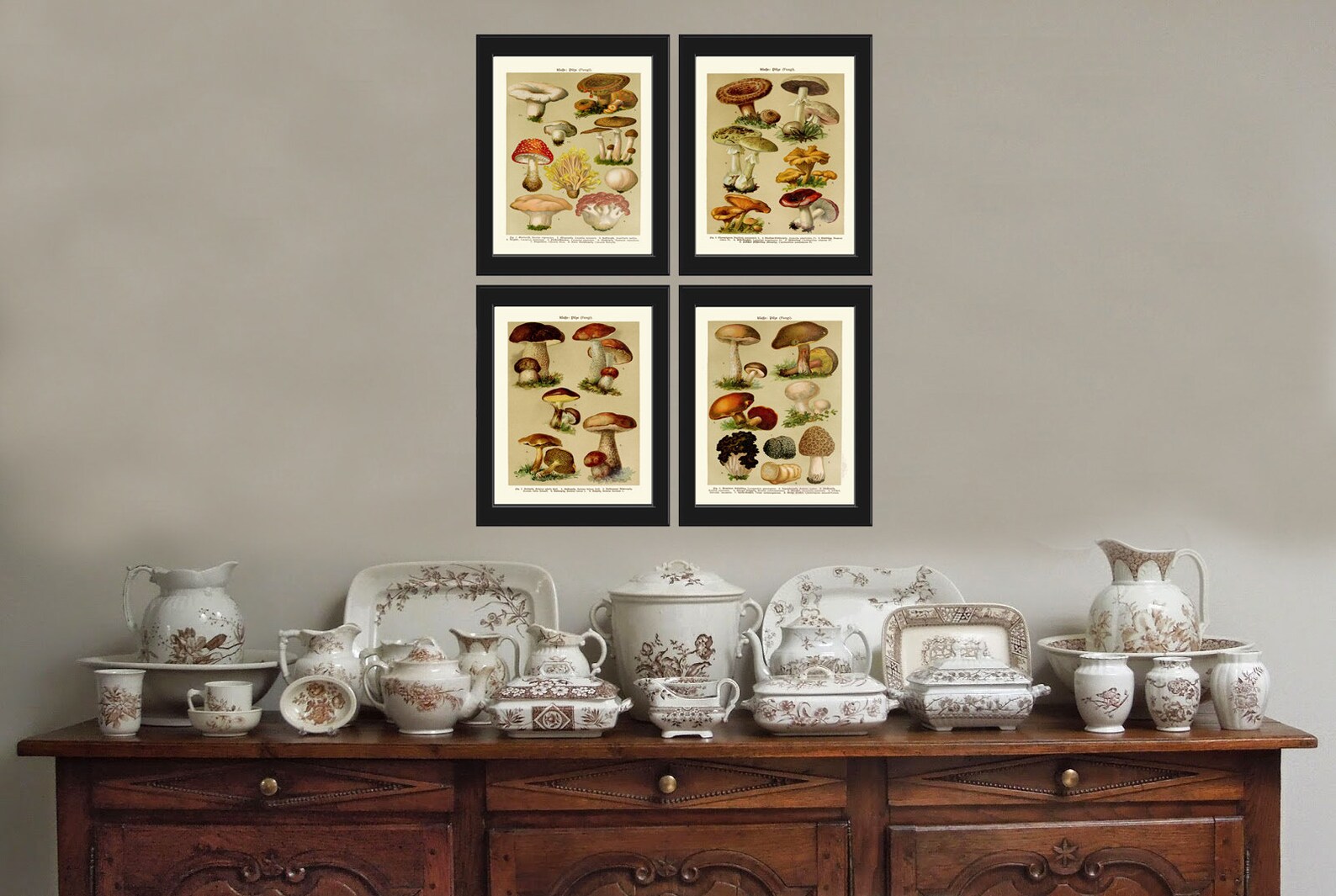 Mushrooms Botanical Print SET of 4 Wall Art Prints Beautiful Antique ...
