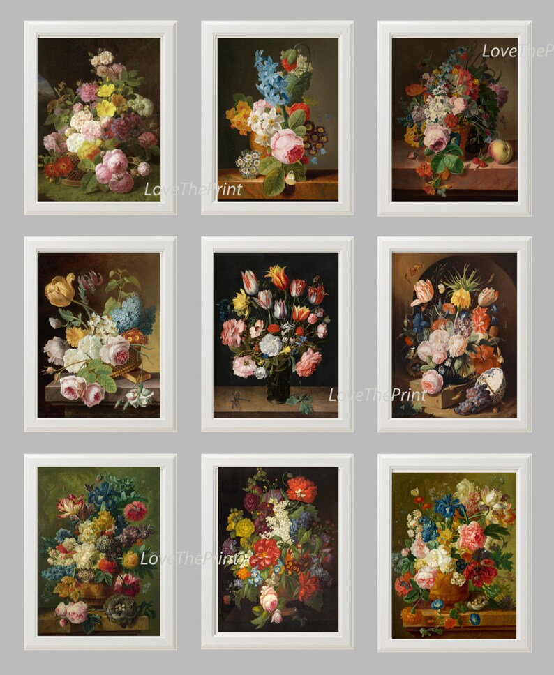 BOTANICAL PRINT 8x10 Art Print JFD18 Beautiful Antique Flowers Red Pink ...